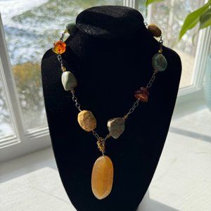 Vintage Silpada Yellow Jade, Jasper & Turquoise Necklace